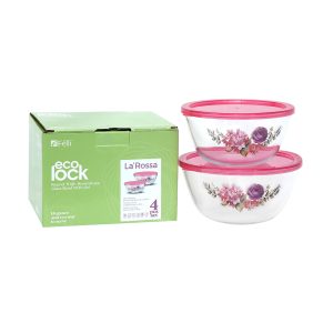 Ecolock High Borosilicate Glass Round Bowl with Lid Set 4pcs - La' Rossa
