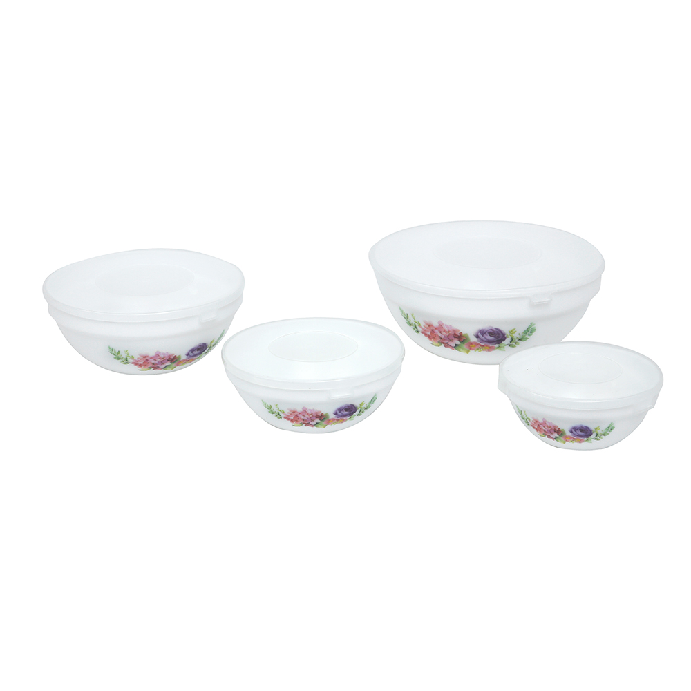 Dinexe Opal Glass Bowl With Lid 4pcs - La' Rossa