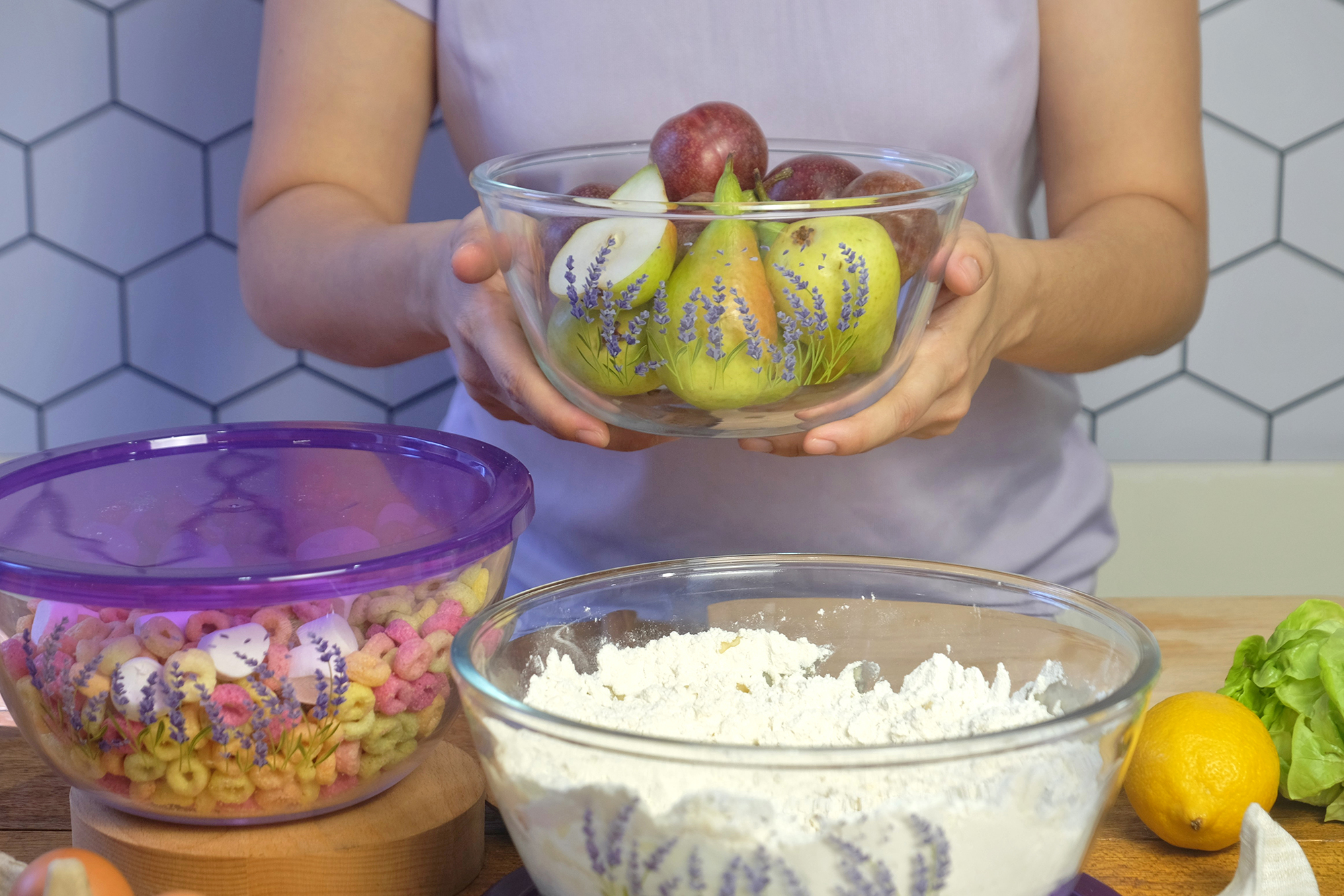 Ecolock High Borosilicate Glass Round Bowl with Lid Set 2pcs - Lavender