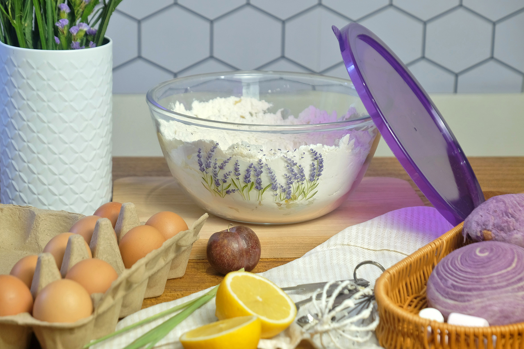 Ecolock High Borosilicate Glass Round Bowl with Lid Set 2pcs - Lavender