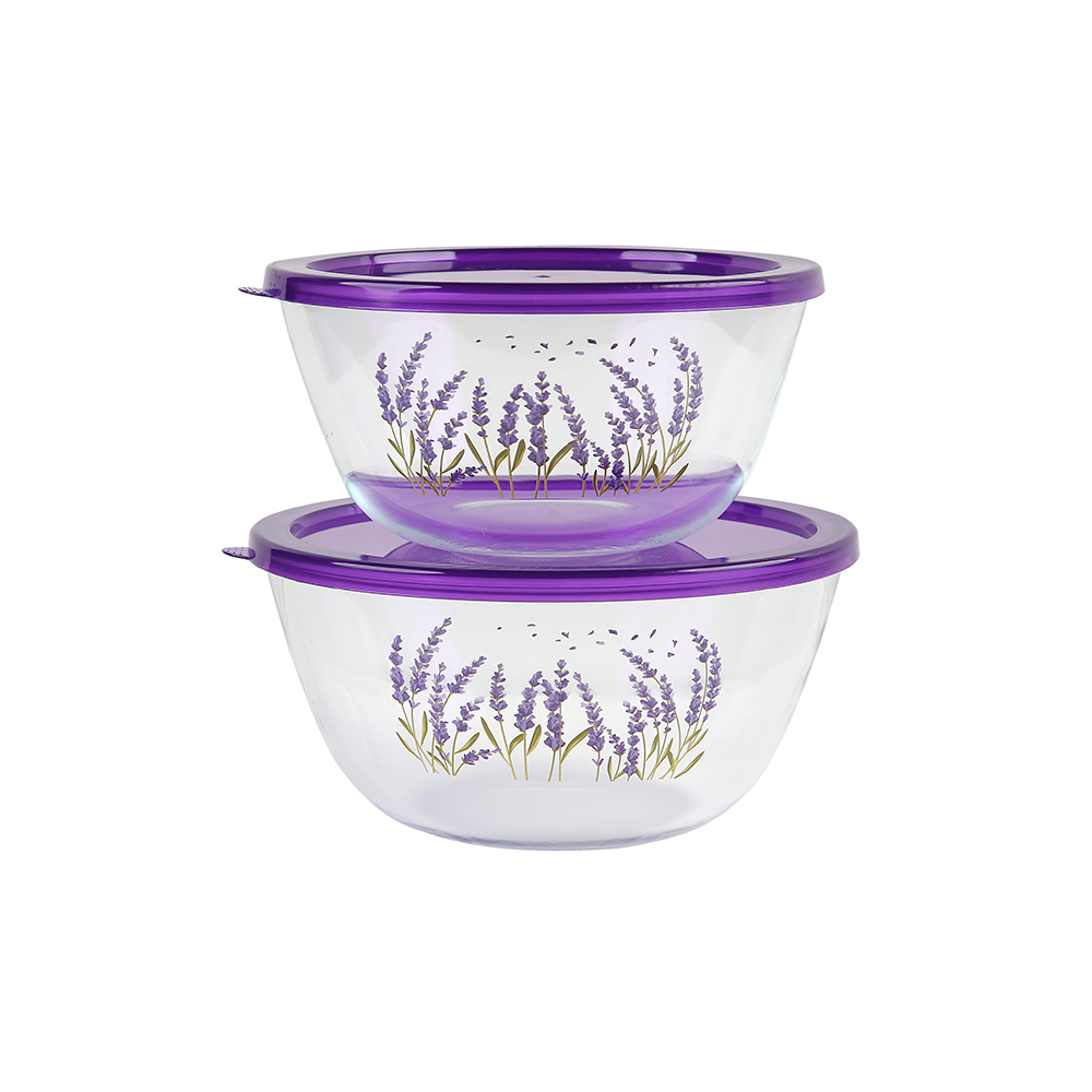 Ecolock High Borosilicate Glass Round Bowl with Lid Set 4pcs - Lavender