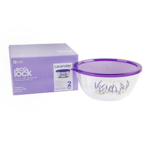 Ecolock High Borosilicate Glass Round Bowl with Lid Set 2pcs - Lavender