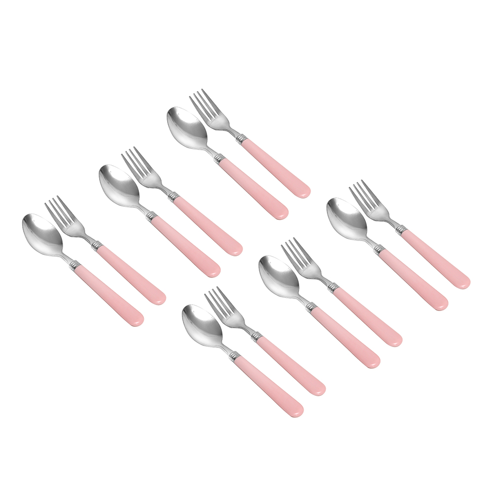 Colour Handle Cutlery Set 12pcs - Pink