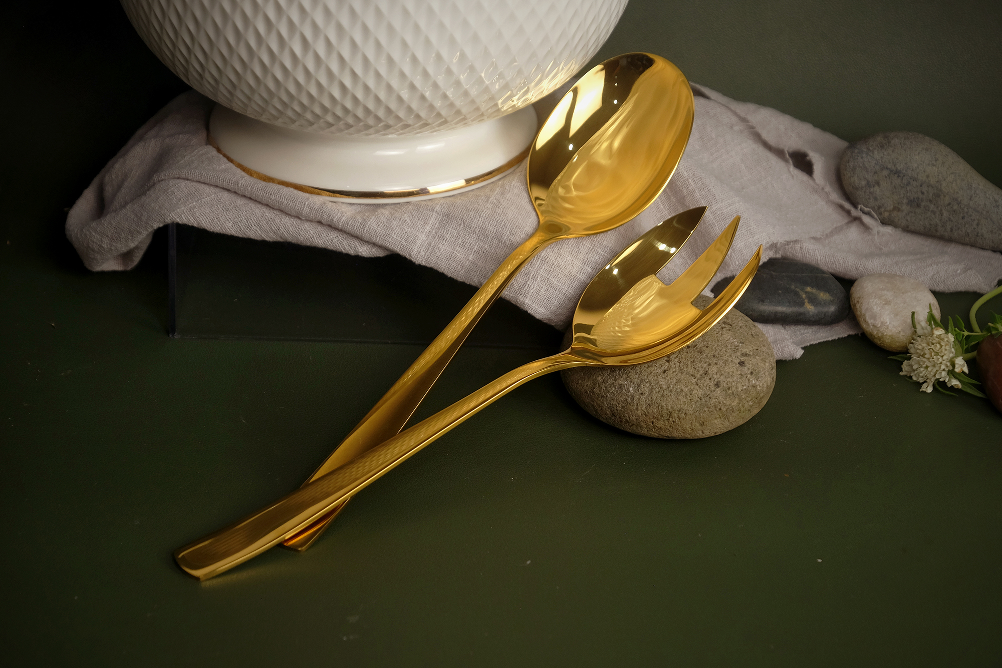Curve Gold Serving Salad Spoon & Fork (2pcs)
