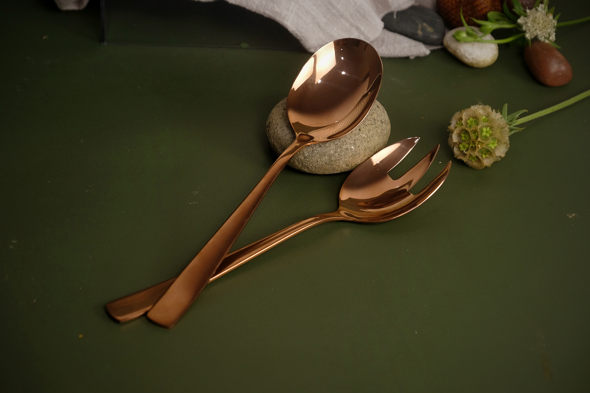 Curve Rose Gold Serving Salad Spoon & Fork (2pcs)