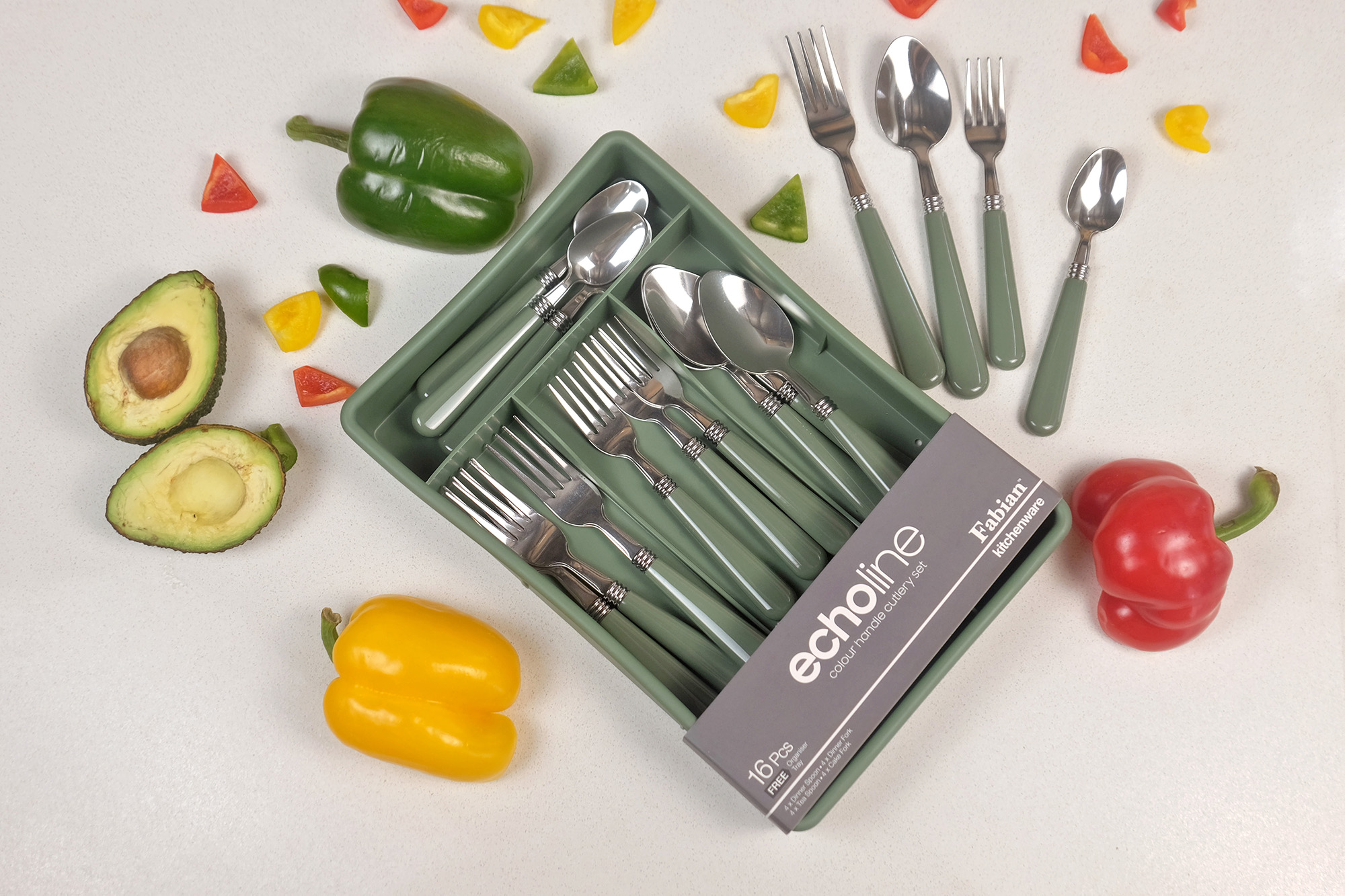 Colour Plastic Handle Echoline Cutlery Set 16pcs -Green