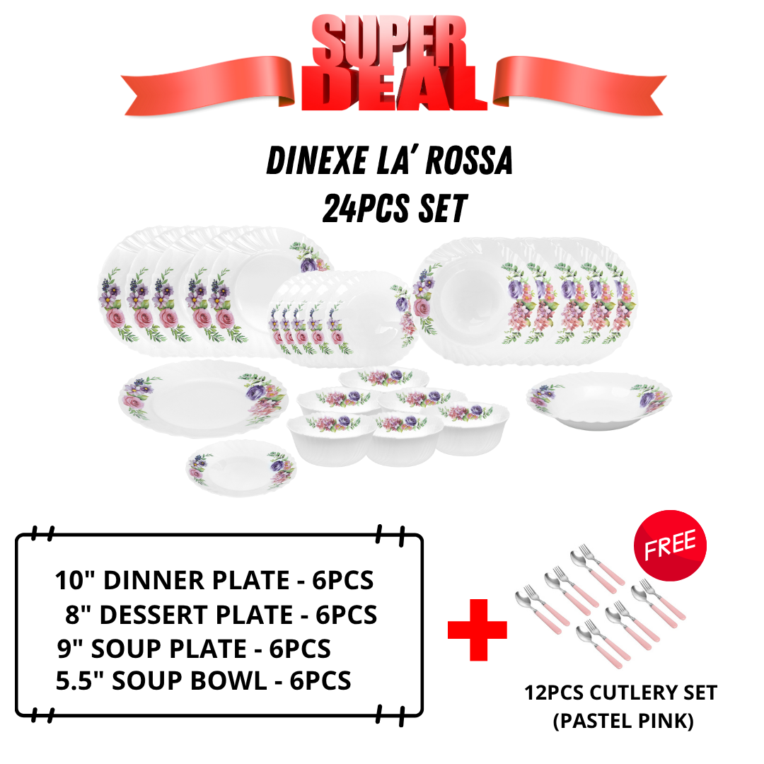 Dinexe Opal Glass Dinnerware Set 24pcs - La' Rossa