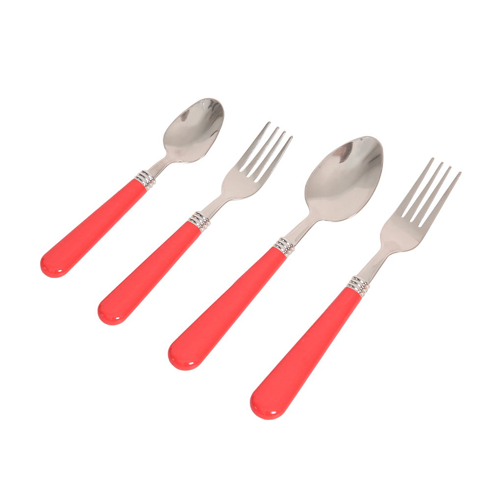 Colour Plastic Handle Roselia Cutlery Set 16pcs - Red