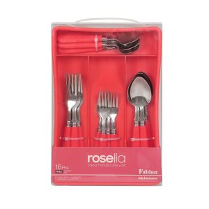 Colour Plastic Handle Roselia Cutlery Set 16pcs - Red