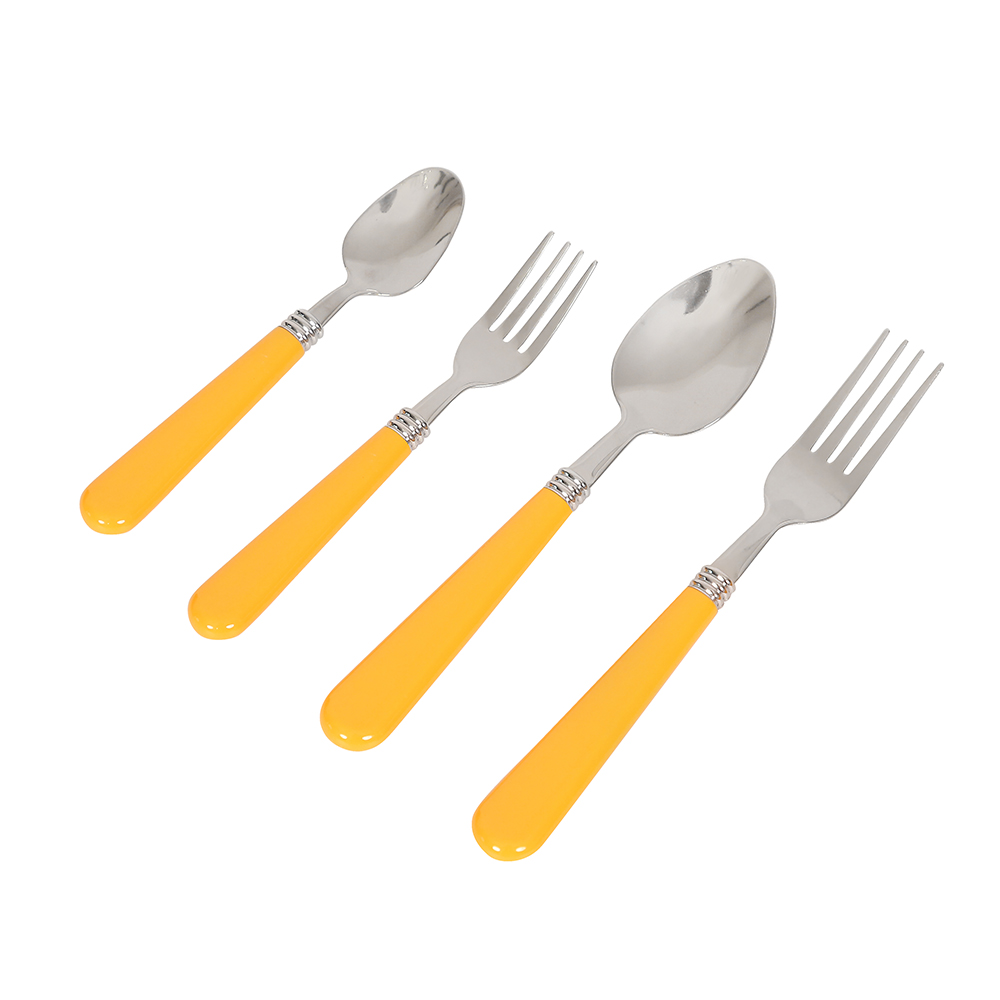 Colour Plastic Handle Dandilion Cutlery Set 16pcs - Yellow