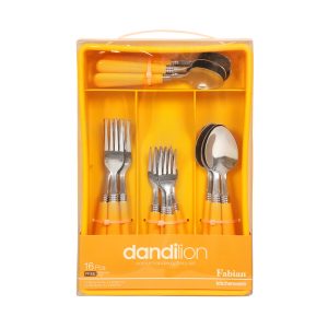 Colour Plastic Handle Dandilion Cutlery Set 16pcs - Yellow