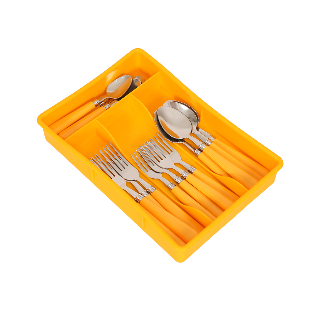 Colour Plastic Handle Dandilion Cutlery Set 16pcs - Yellow