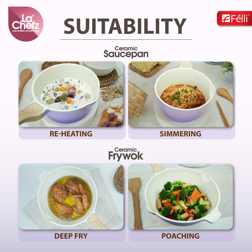 La' Chefz Ceramic Set Cookware (6 Pcs) - Indigo Purple (With Free Gift)