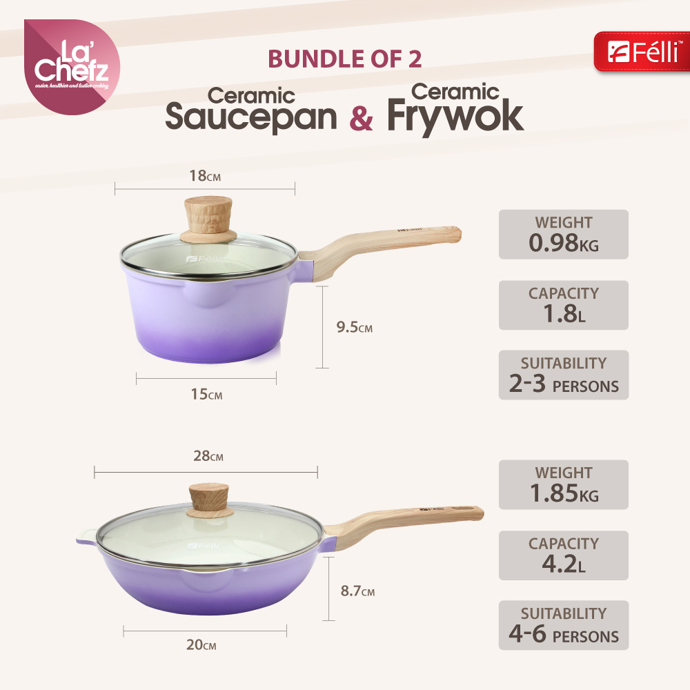 La' Chefz Ceramic Set Cookware (6 Pcs) - Indigo Purple (With Free Gift)