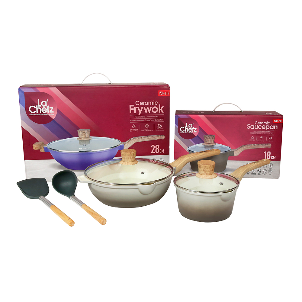 La' Chefz Ceramic Set Cookware (6 Pcs) - Larva Grey (With Free Gift)