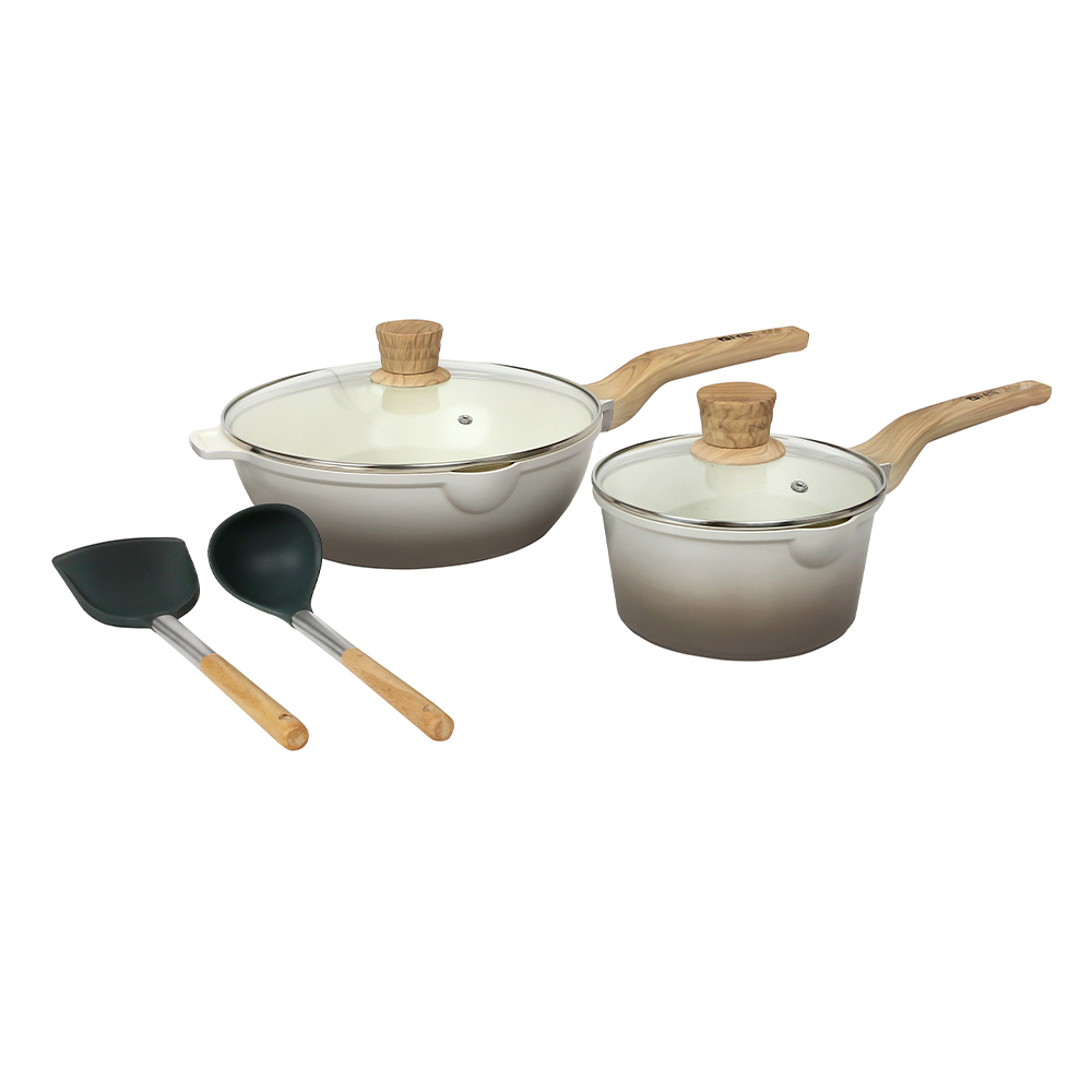 La' Chefz Ceramic Set Cookware (6 Pcs) - Larva Grey (With Free Gift)
