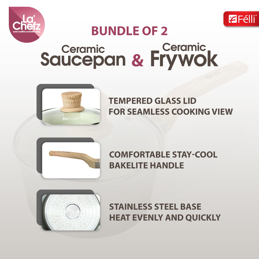 La' Chefz Ceramic Set Cookware (6 Pcs) - Larva Grey (With Free Gift)