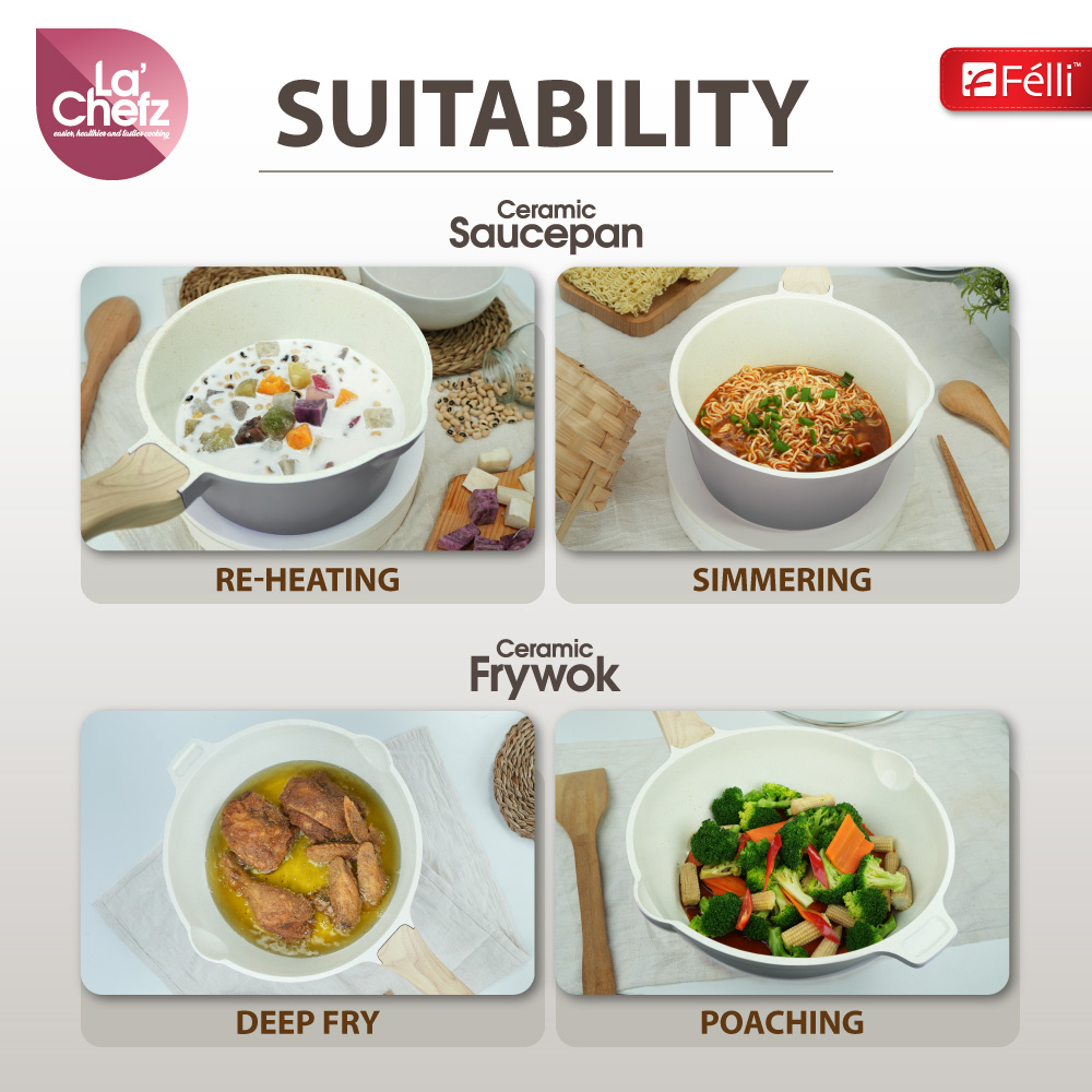 La' Chefz Ceramic Set Cookware (6 Pcs) - Larva Grey (With Free Gift)