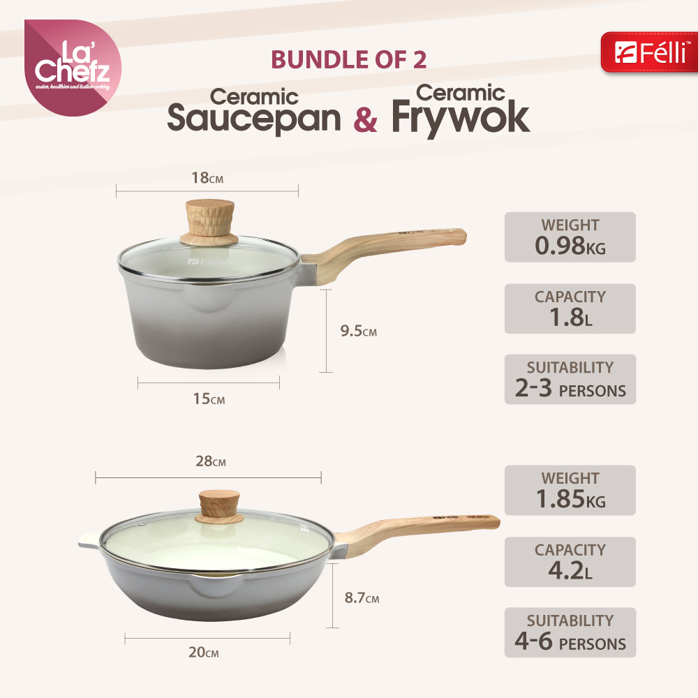 La' Chefz Ceramic Set Cookware (6 Pcs) - Larva Grey (With Free Gift)