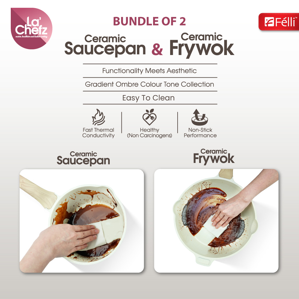 La' Chefz Ceramic Set Cookware (6 Pcs) - Larva Grey (With Free Gift)