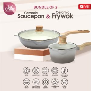 La' Chefz Ceramic Set Cookware (6 Pcs) - Larva Grey (With Free Gift)