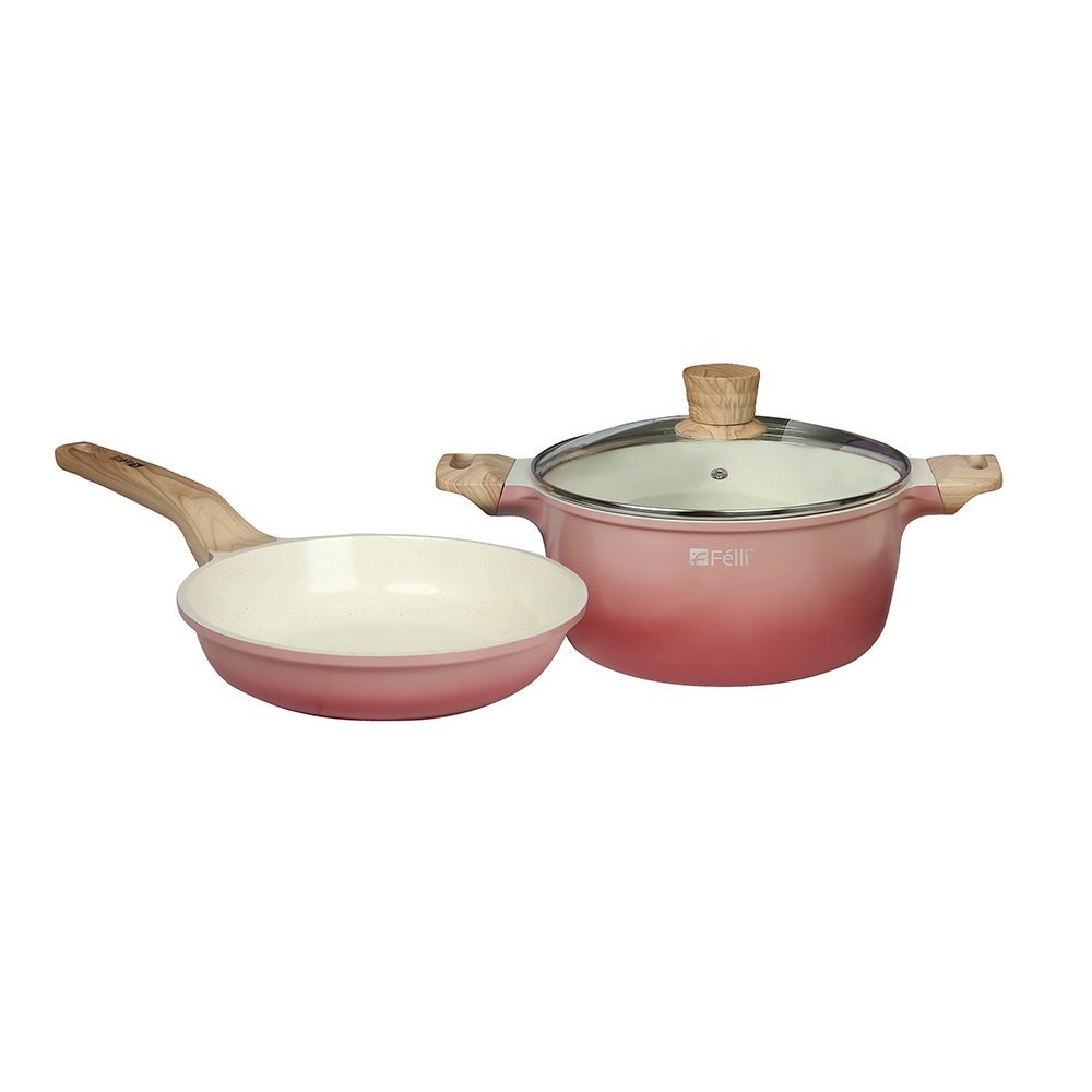 La' Chefz Ceramic Set Cookware (5 Pcs) - Cherry Pink (With Free Gift)