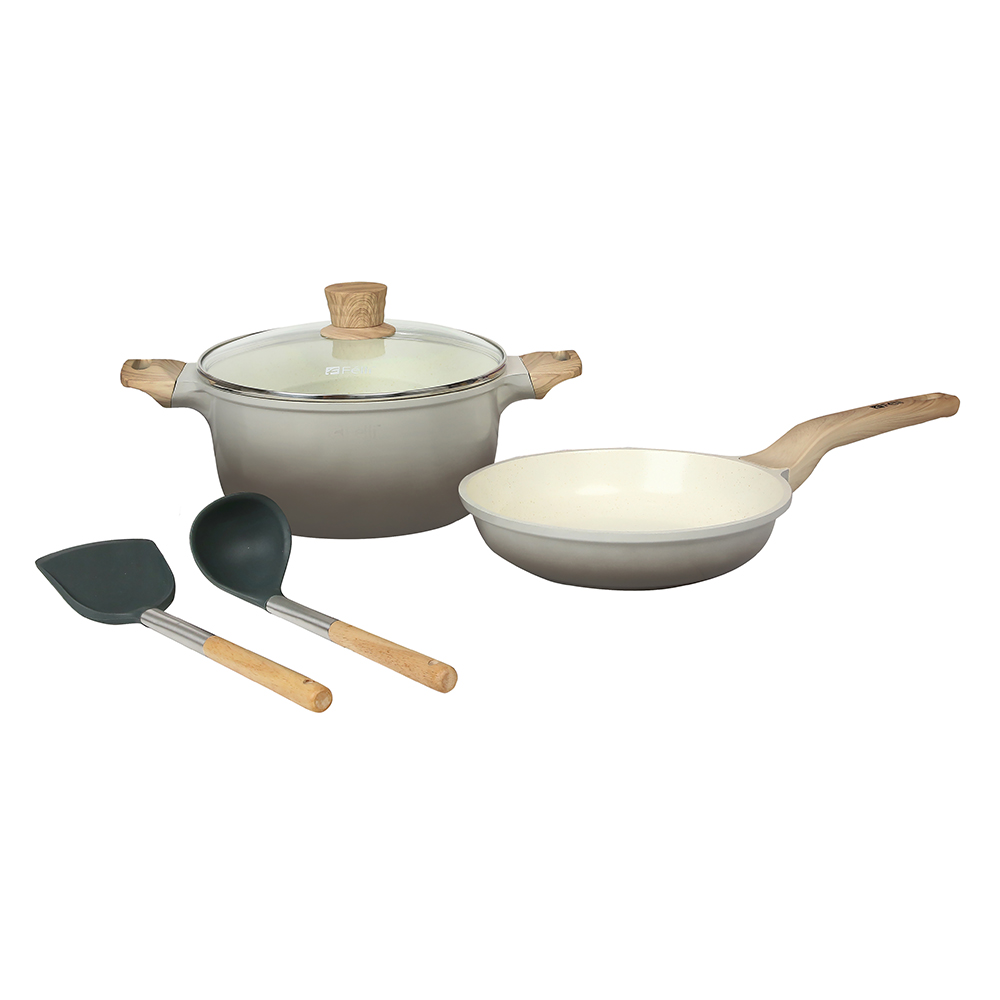La' Chefz Ceramic Set Cookware (5 Pcs) - Larva Grey (With Free Gift)
