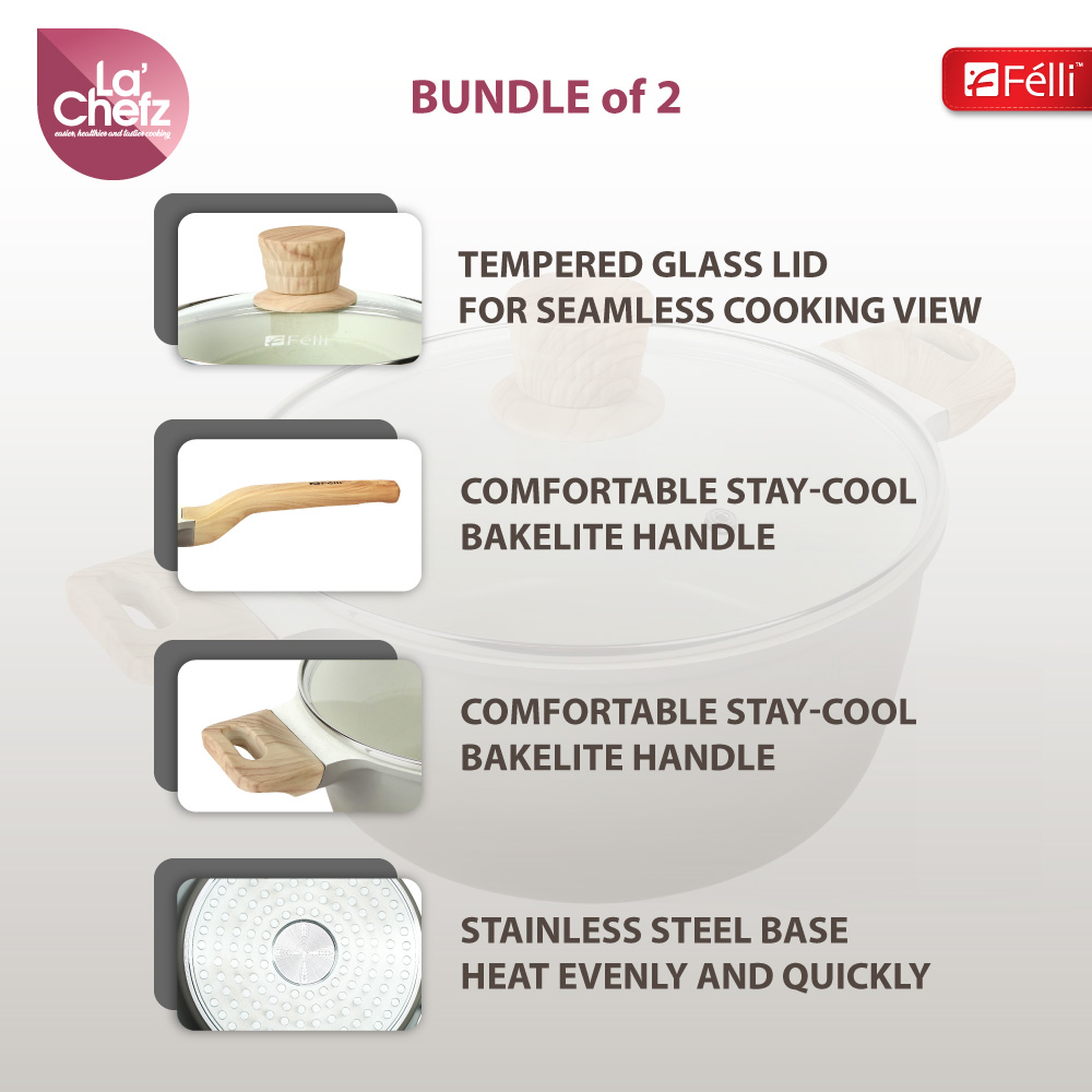 La' Chefz Ceramic Set Cookware (5 Pcs) - Larva Grey (With Free Gift)