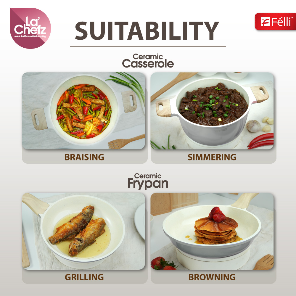 La' Chefz Ceramic Set Cookware (5 Pcs) - Larva Grey (With Free Gift)