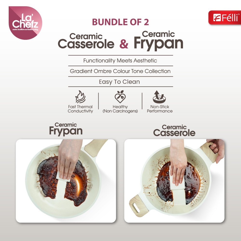 La' Chefz Ceramic Set Cookware (5 Pcs) - Larva Grey (With Free Gift)