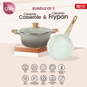 La' Chefz Ceramic Set Cookware (5 Pcs) - Larva Grey (With Free Gift)
