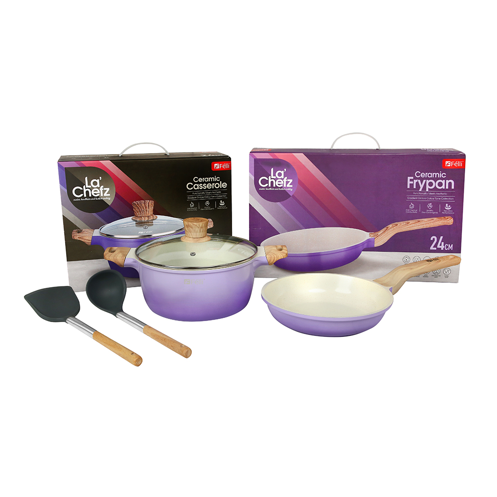 La' Chefz Ceramic Set Cookware (5 Pcs) - Indigo Purple (With Free Gift)
