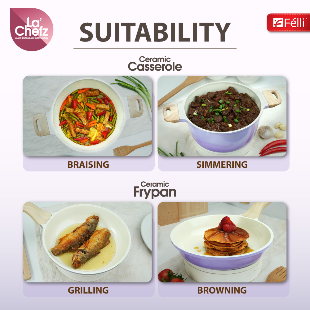 La' Chefz Ceramic Set Cookware (5 Pcs) - Indigo Purple (With Free Gift)