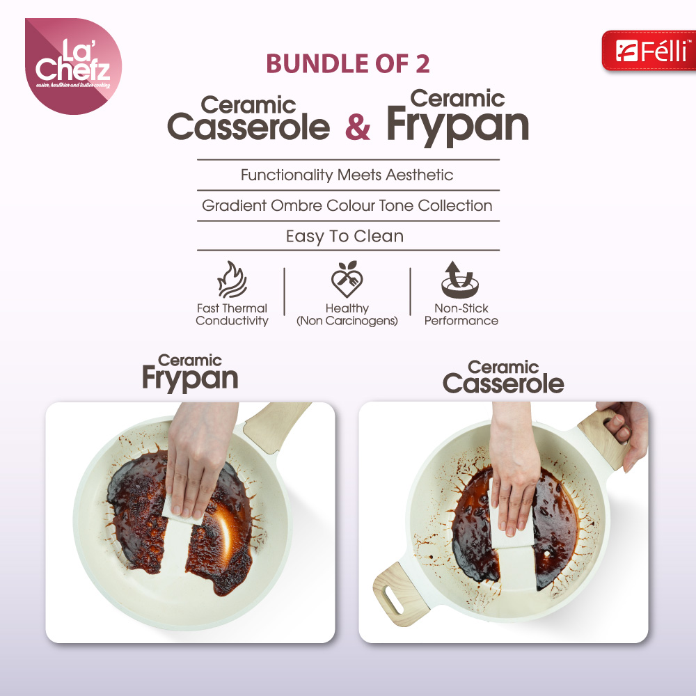 La' Chefz Ceramic Set Cookware (5 Pcs) - Indigo Purple (With Free Gift)