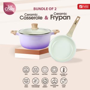 La' Chefz Ceramic Set Cookware (5 Pcs) - Indigo Purple (With Free Gift)