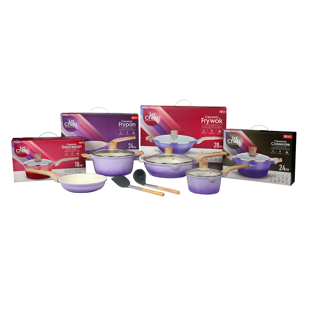 La' Chefz Ceramic Set Cookware (9 Pcs) - Indigo Purple (With Free Gift)