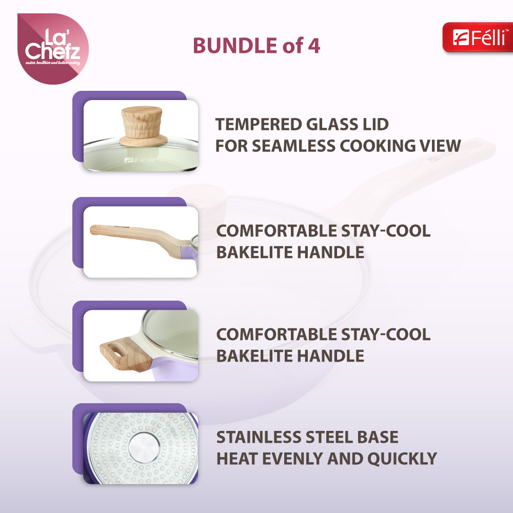 La' Chefz Ceramic Set Cookware (9 Pcs) - Indigo Purple (With Free Gift)