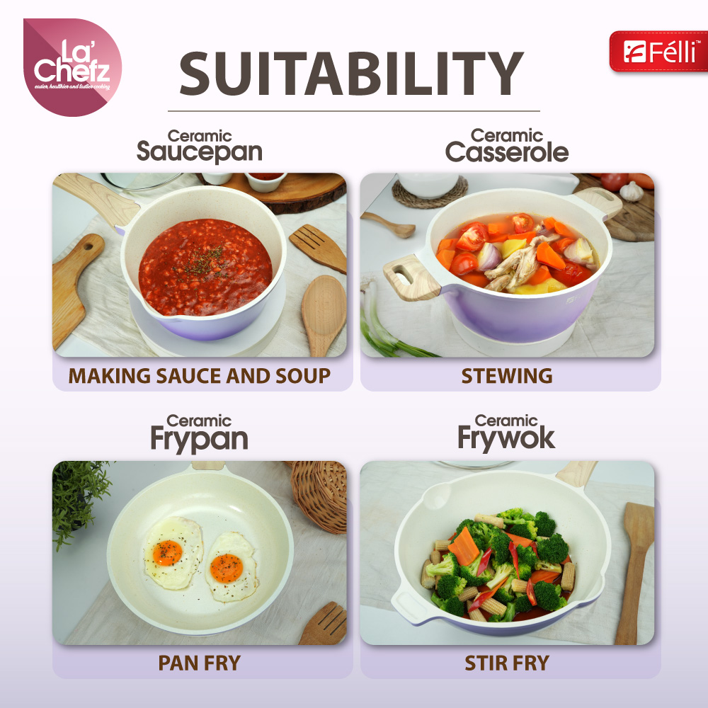 La' Chefz Ceramic Set Cookware (9 Pcs) - Indigo Purple (With Free Gift)