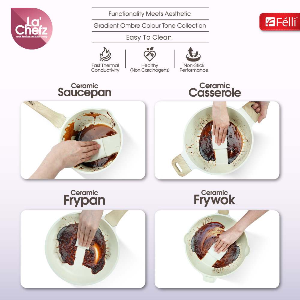 La' Chefz Ceramic Set Cookware (9 Pcs) - Indigo Purple (With Free Gift)