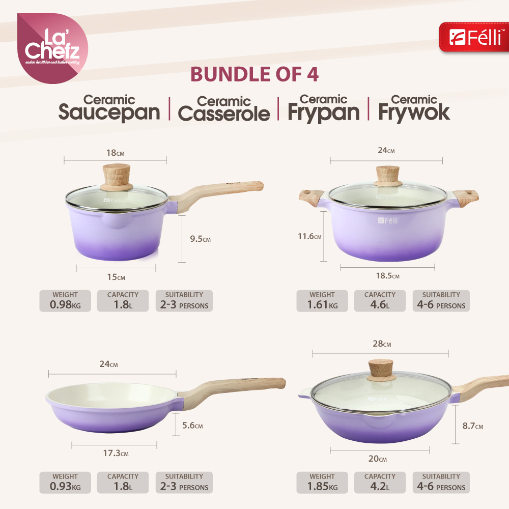 La' Chefz Ceramic Set Cookware (9 Pcs) - Indigo Purple (With Free Gift)