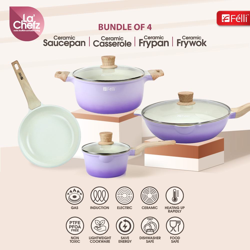 La' Chefz Ceramic Set Cookware (9 Pcs) - Indigo Purple (With Free Gift)