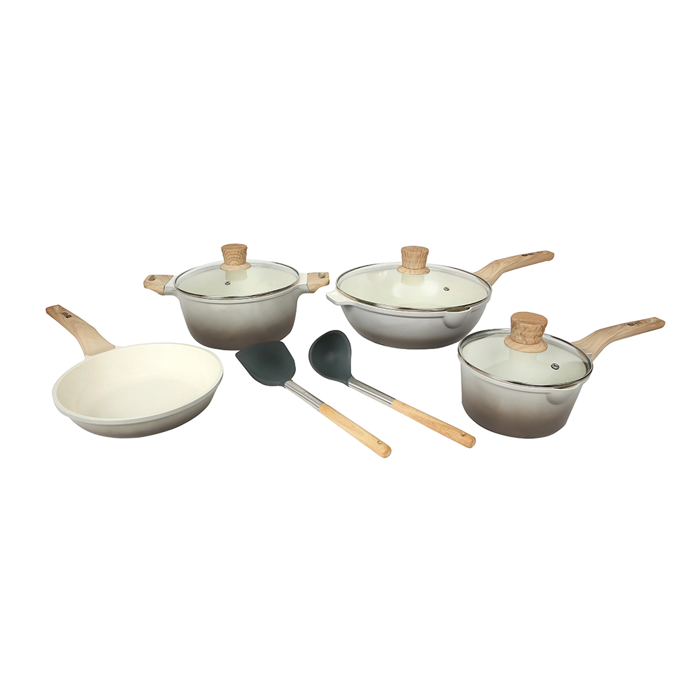 La' Chefz Ceramic Set Cookware (9 Pcs) - Larva Grey (With Free Gift)