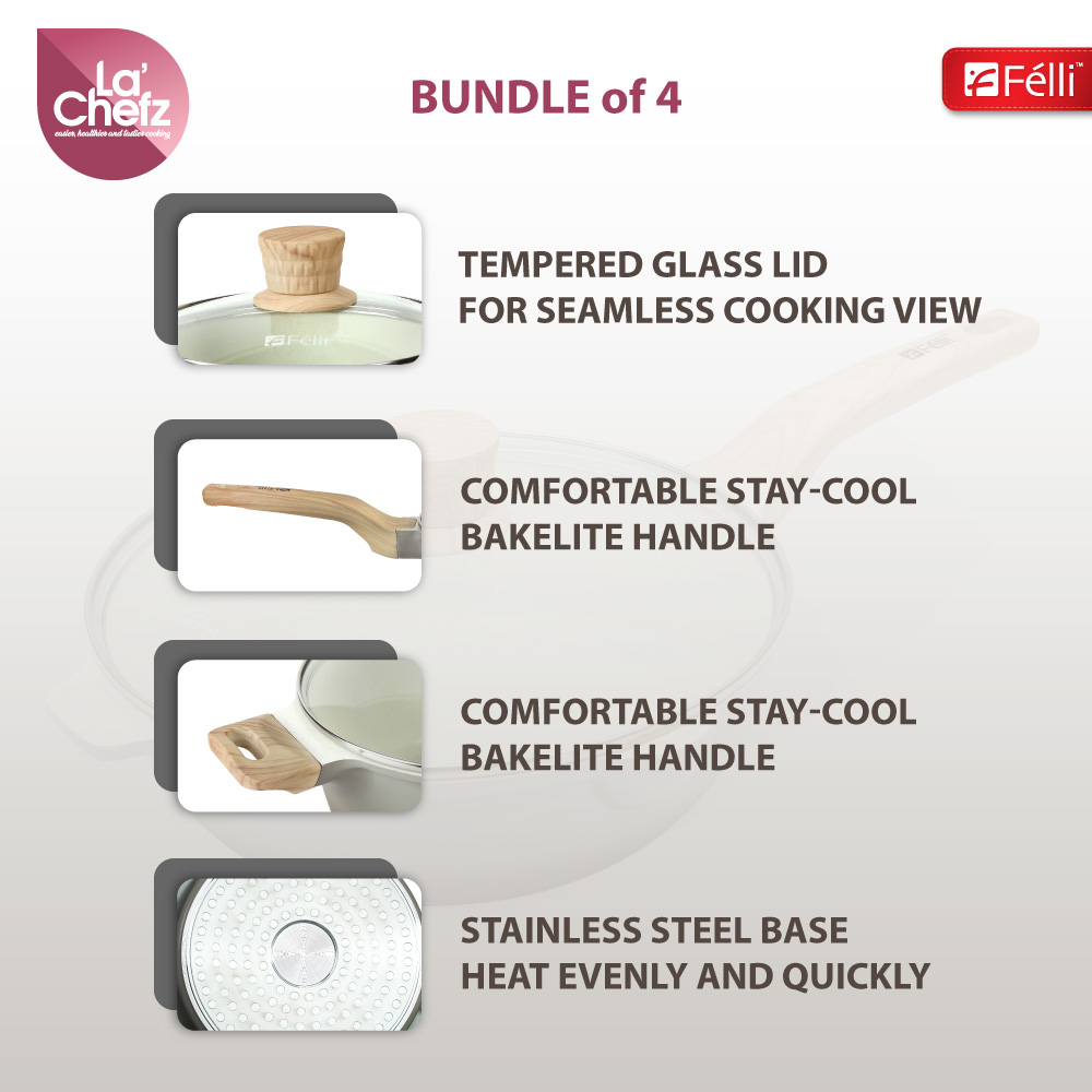 La' Chefz Ceramic Set Cookware (9 Pcs) - Larva Grey (With Free Gift)