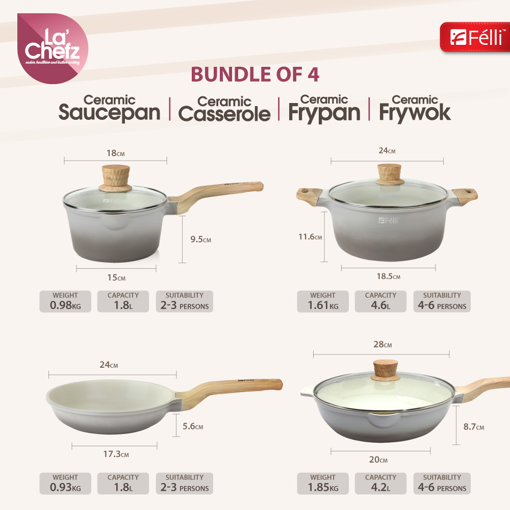 La' Chefz Ceramic Set Cookware (9 Pcs) - Larva Grey (With Free Gift)