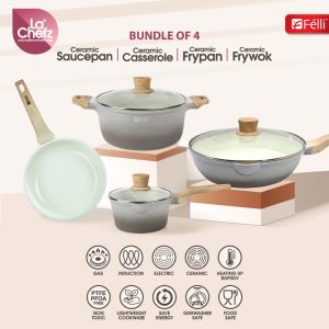 La' Chefz Ceramic Set Cookware (9 Pcs) - Larva Grey (With Free Gift)