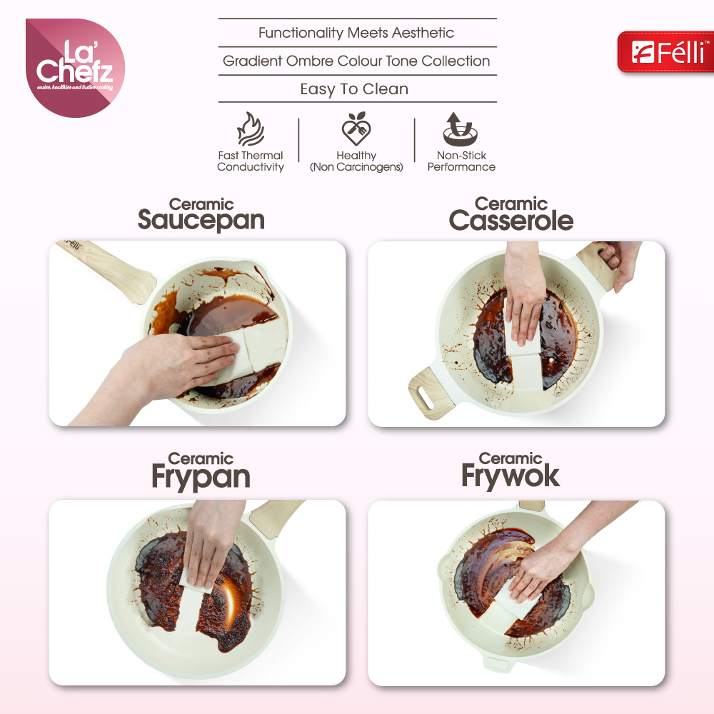 La' Chefz Ceramic Set Cookware (9 Pcs) - Cherry Pink (With Free Gift)