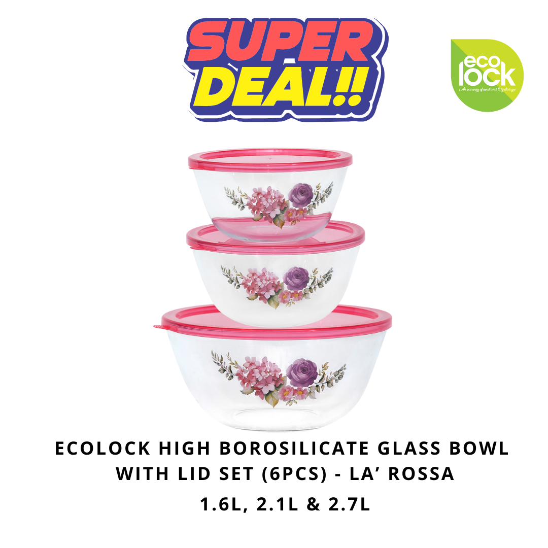 Ecolock High Borosilicate Glass Round Bowl with Lid Set 6pcs - La' Rossa