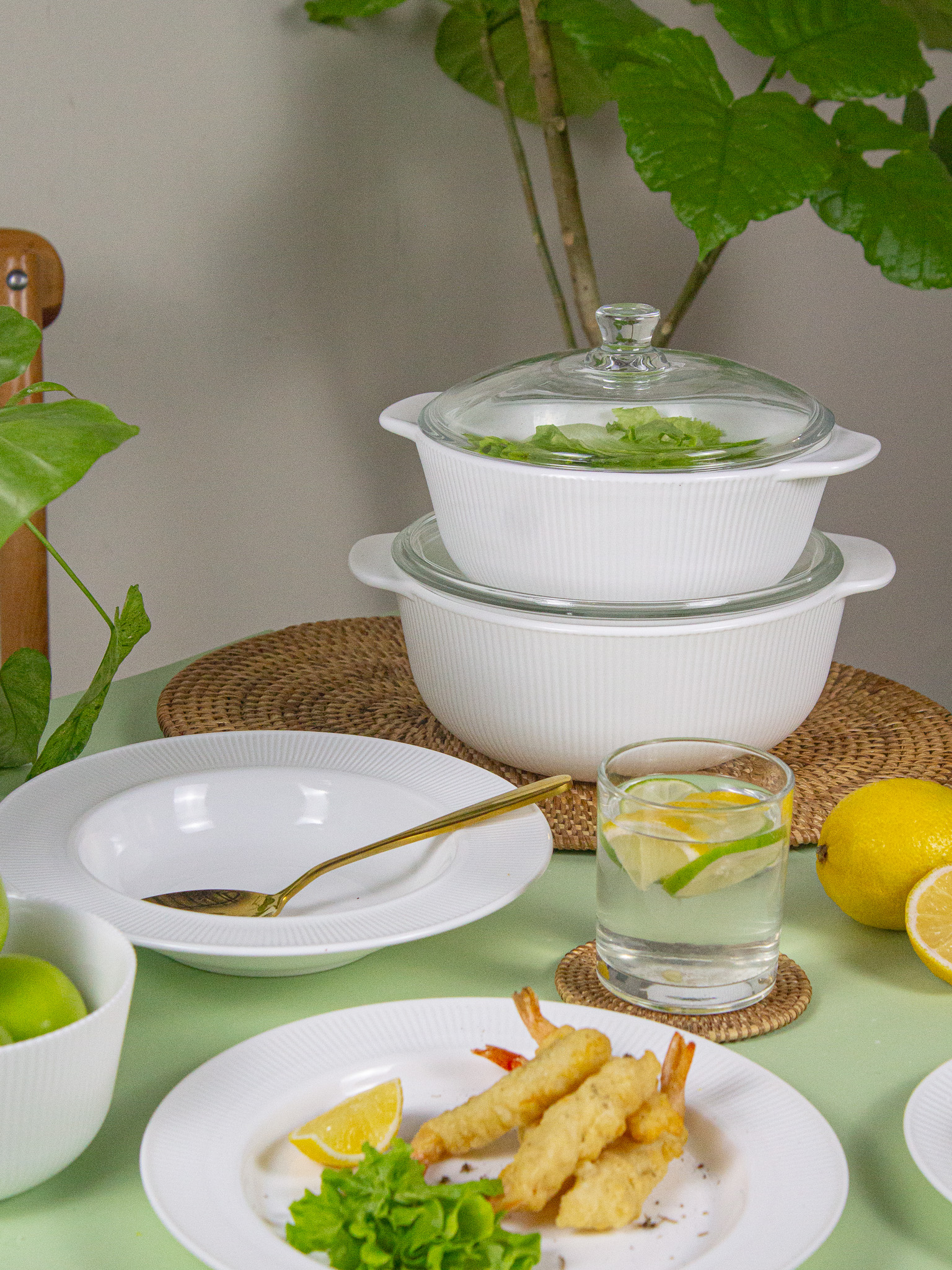 Dinexe Opal Glass White Casserole With Lid Set 4pcs - Linea