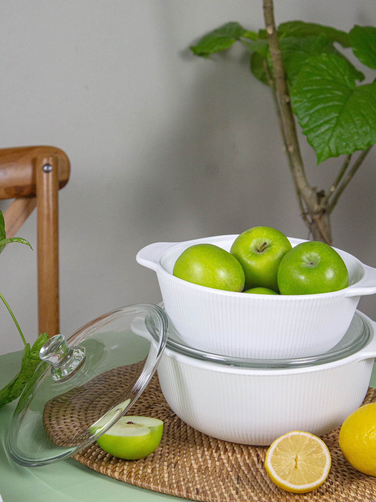 Dinexe Opal Glass White Casserole With Lid Set 4pcs - Linea