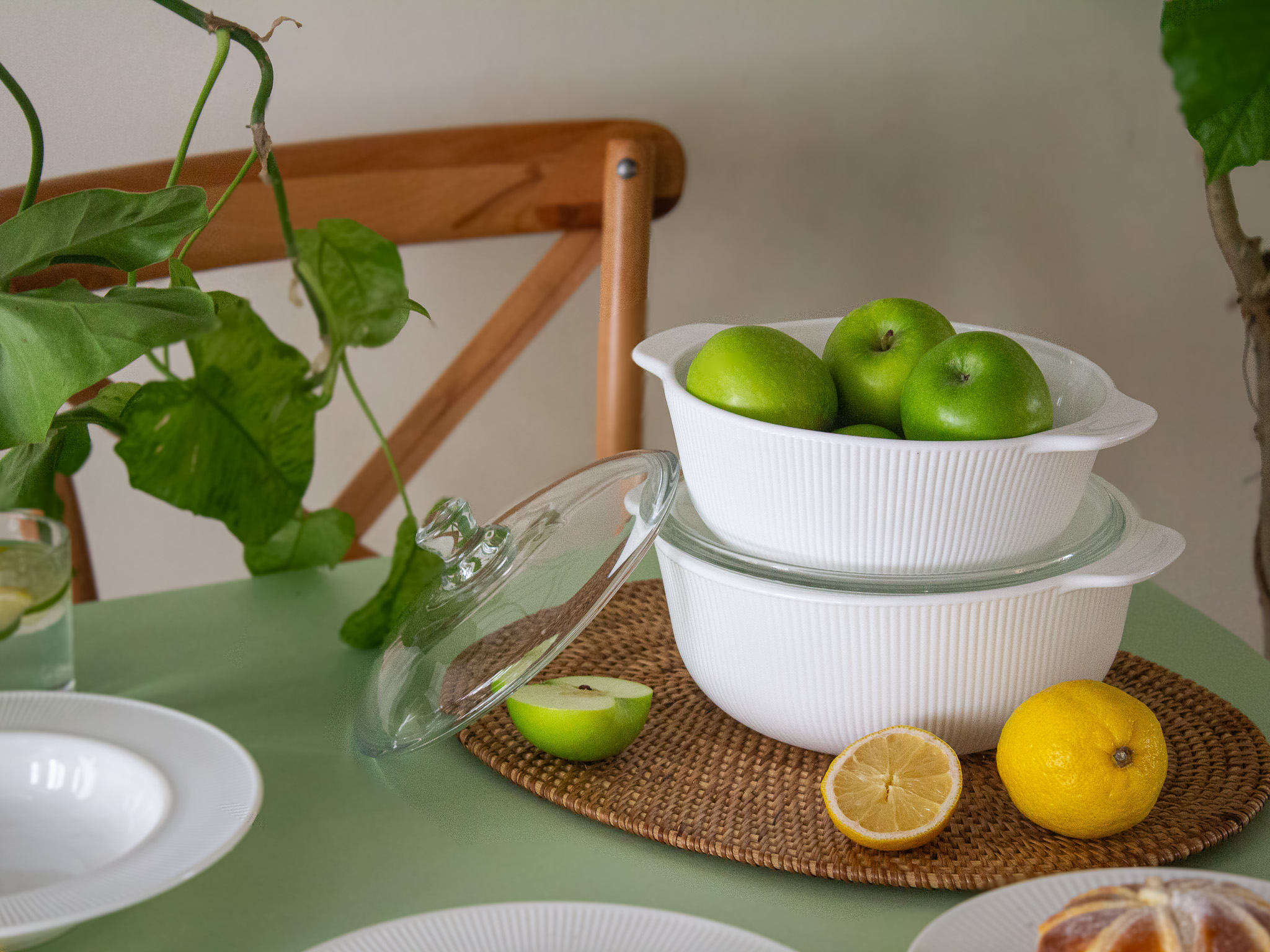 Dinexe Opal Glass White Casserole With Lid Set 4pcs - Linea